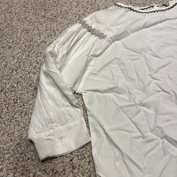 NWT Madewell Embroidered Poplin Balloon Sleeve Blouse Sz XL White Boho Preppy - Picture 7 of 7